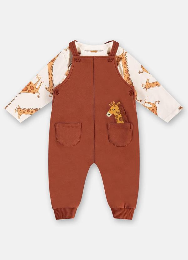 Up Baby - Conjunto Jardineira e Body Bebê Marrom 2
