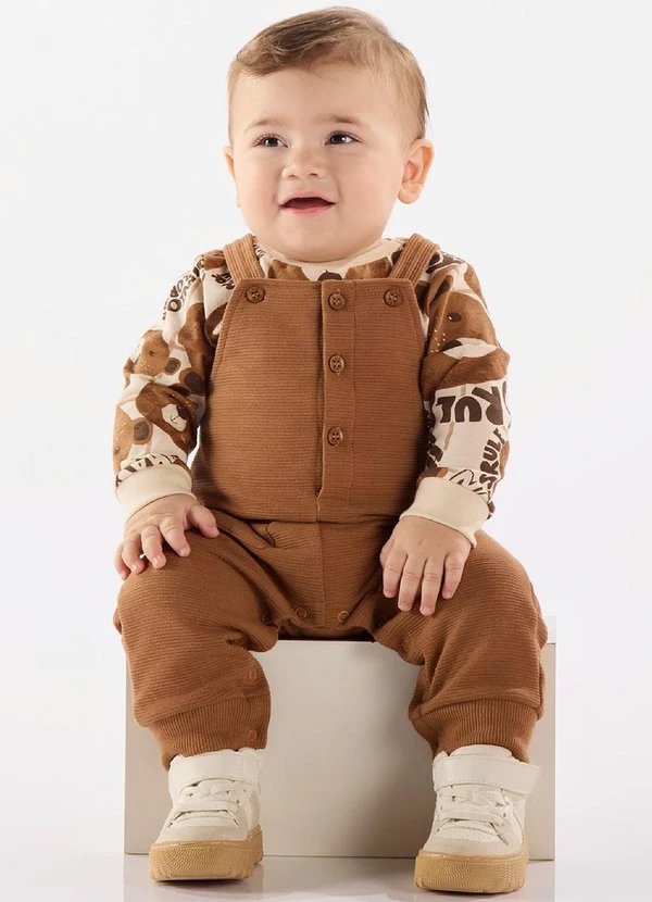 Up Baby - Conjunto Jardineira e Body Bebê Marrom
