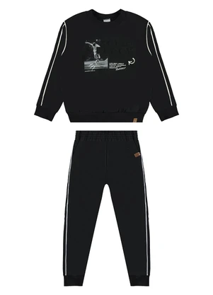 Malwee Kids - Conjunto Jogger Keep Ready em Moletom Preto - MALWEE KIDS