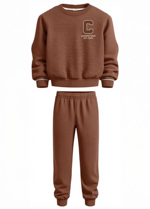 Carinhoso - Conjunto Jogger Winning Team em Moletom Marrom - CARINHOSO