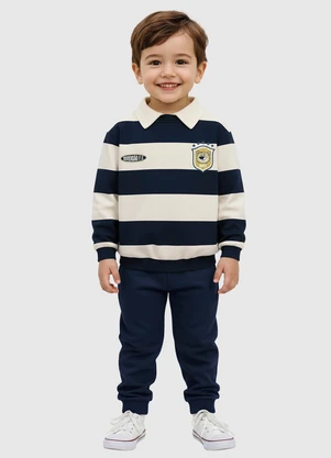 Malwee Kids - Conjunto Listrado com Brasão Azul Marinho - MALWEE KIDS