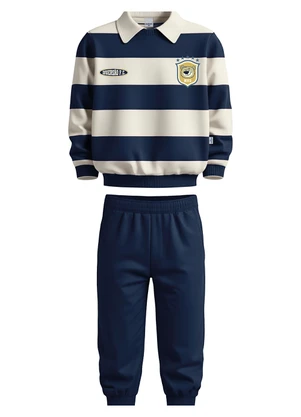 Malwee Kids - Conjunto Listrado com Brasão Azul Marinho - MALWEE KIDS