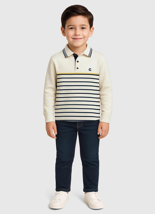 Carinhoso - Conjunto Listrado com Jeans Off White