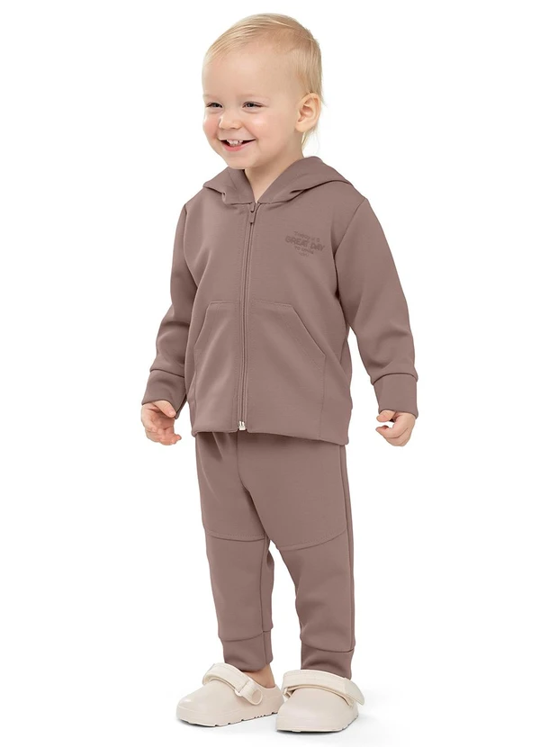 Colorittá - Conjunto Longo Bebê Menino Malhão Capuz Marrom