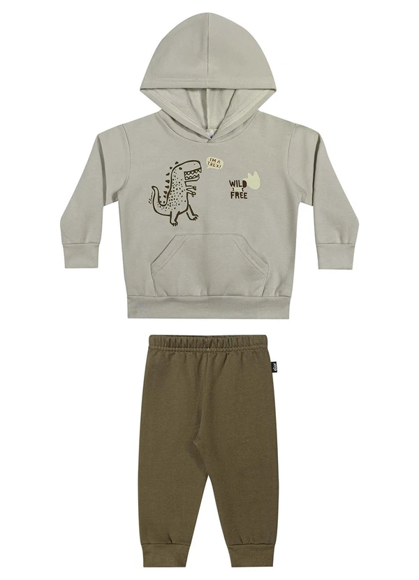 Elian - Conjunto Longo Bebê Menino T-Rex Cinza