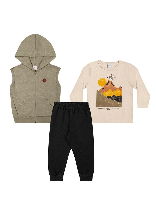 Elian - Conjunto Longo Infantil Colete Rajado Bege