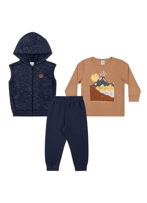 Elian - Conjunto Longo Infantil Colete Rajado Marrom - ELIAN