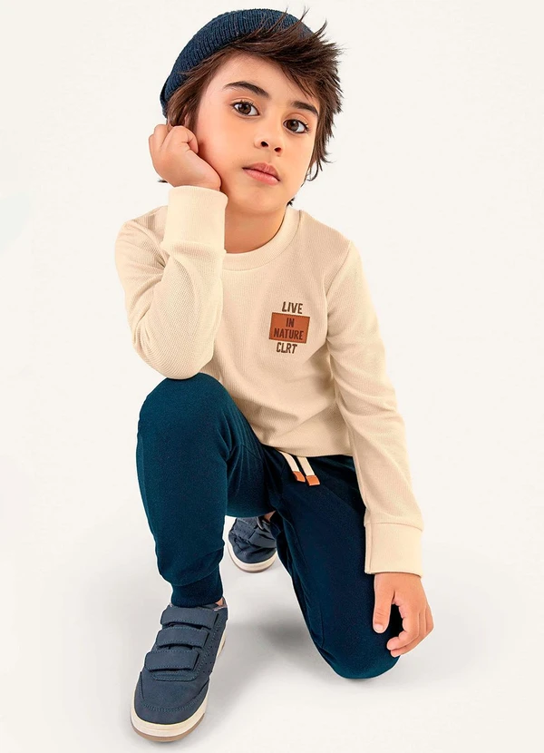 Colorittá - Conjunto Longo Infantil Menino com Bordado Bege 2