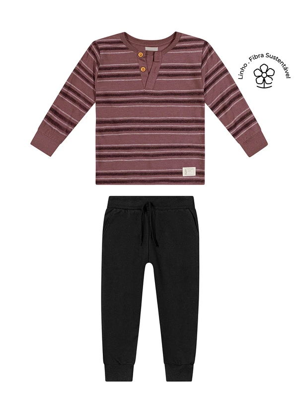 Colorittá - Conjunto Longo Infantil Menino Listrado Marrom