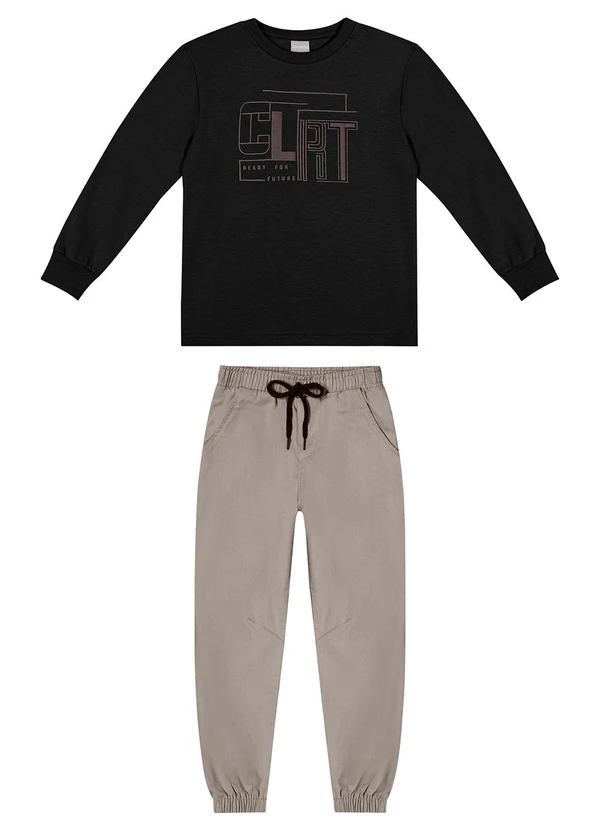 Colorittá - Conjunto Longo Infantil Menino Suedine Preto