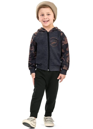 Elian - Conjunto Longo Infantil Moletom Dino Preto - ELIAN