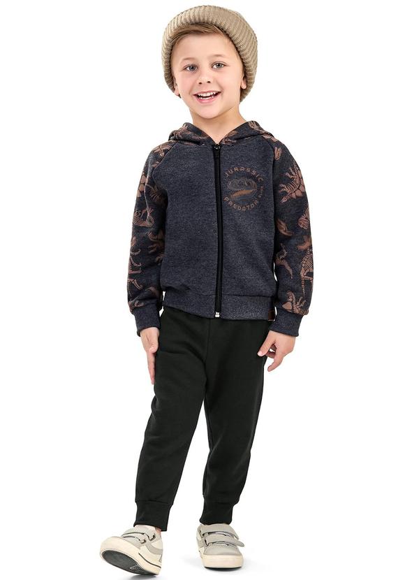 Elian - Conjunto Longo Infantil Moletom Dino Preto