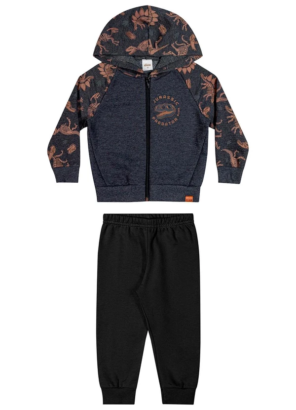 Elian - Conjunto Longo Infantil Moletom Dino Preto 2