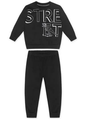 Marisol - Conjunto Longo Moletom Infantil Masculino Preto - MARISOL