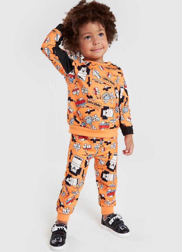 Tigor T Tigre - Conjunto Longo Moletom Masculino Bebê Laranja