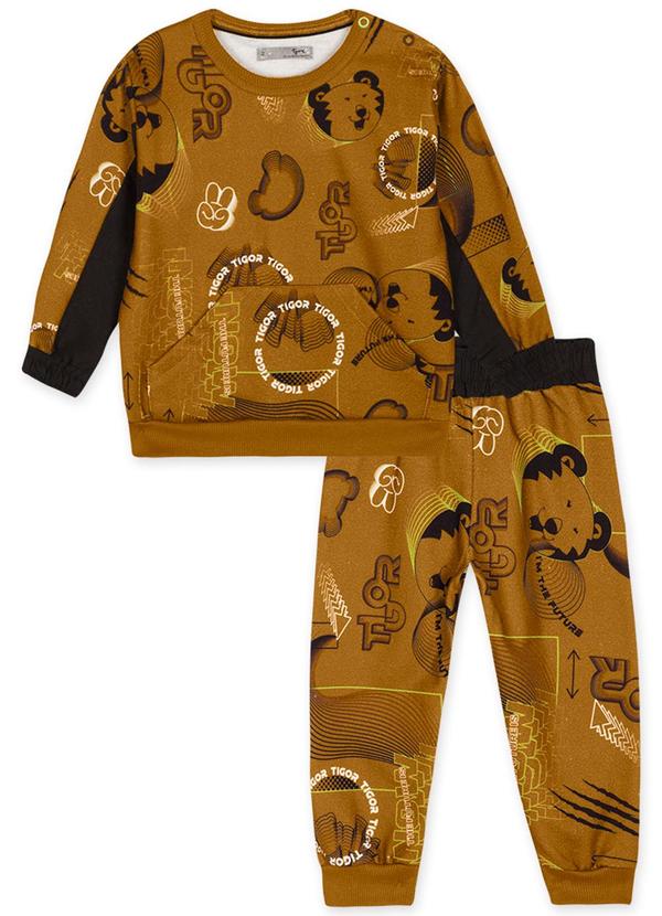 Tigor T Tigre - Conjunto Longo Moletom Masculino Bebê Marrom