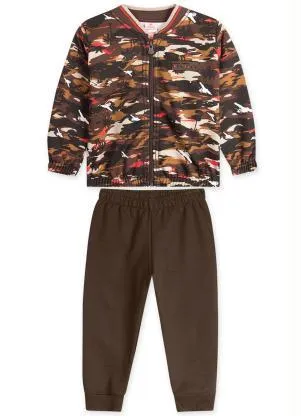 Marisol - Conjunto Longo Moletom Menino Marrom - MARISOL