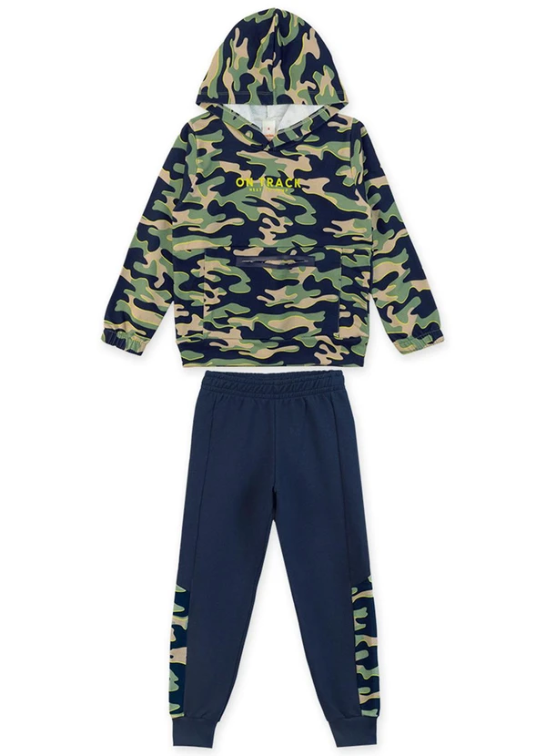 Marisol - Conjunto Longo Moletom Militar On Track Azul