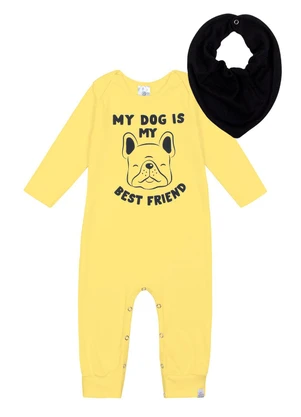 Abrange - Conjunto Macacão e Babador Baby Amarelo - ABRANGE