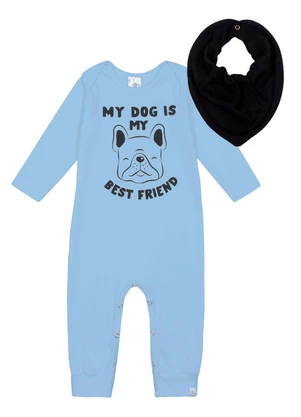 Abrange - Conjunto Macacão e Babador Baby Azul - ABRANGE