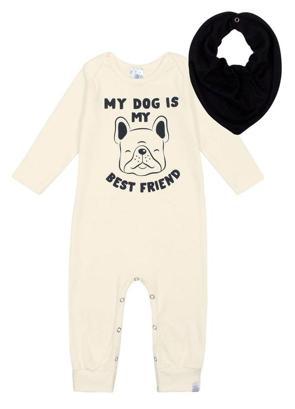 Abrange - Conjunto Macacão e Babador Baby Bege