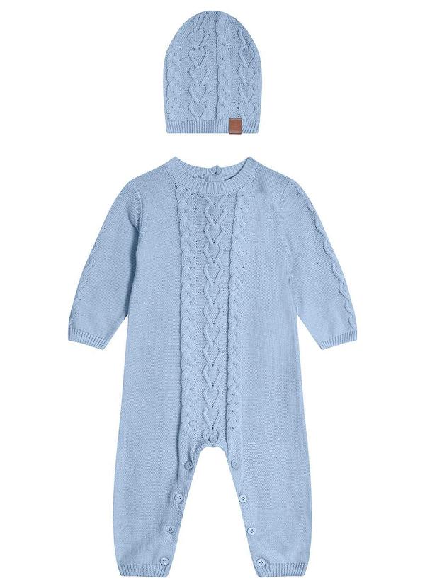 Carinhoso - Conjunto Macacão e Touca em Tricô Menino Azul