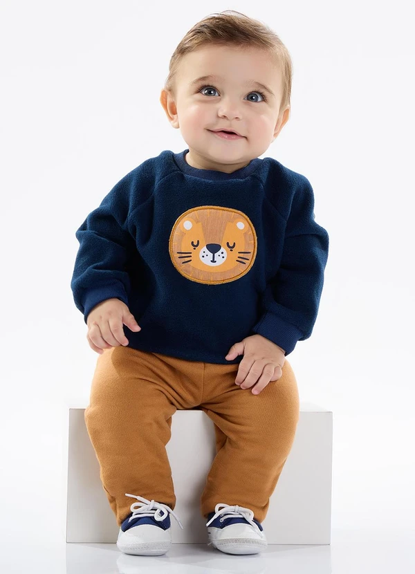 Conjunto Malha Soft e Moletom Azul Pulla Bulla