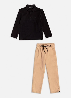 Youccie - Conjunto Manga Longa de Sarja Preto - YOUCCIE