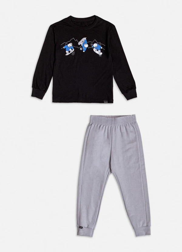 Youccie - Conjunto Manga Longa de Ursinho Preto