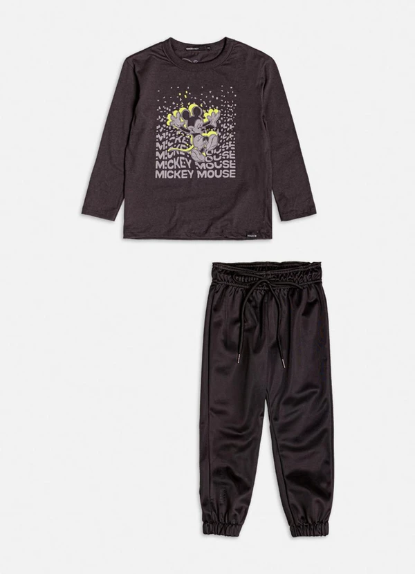 Youccie - Conjunto Manga Longa Grafite do Mickey Grafite