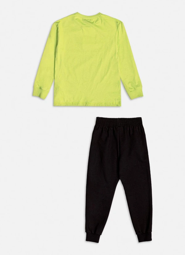 Youccie - Conjunto Manga Longa Neon do T-Rex Verde