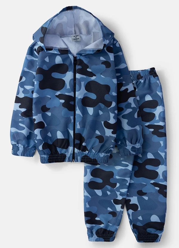 Keki Boys - Conjunto Masculino Corta Vento Camuflado Azul