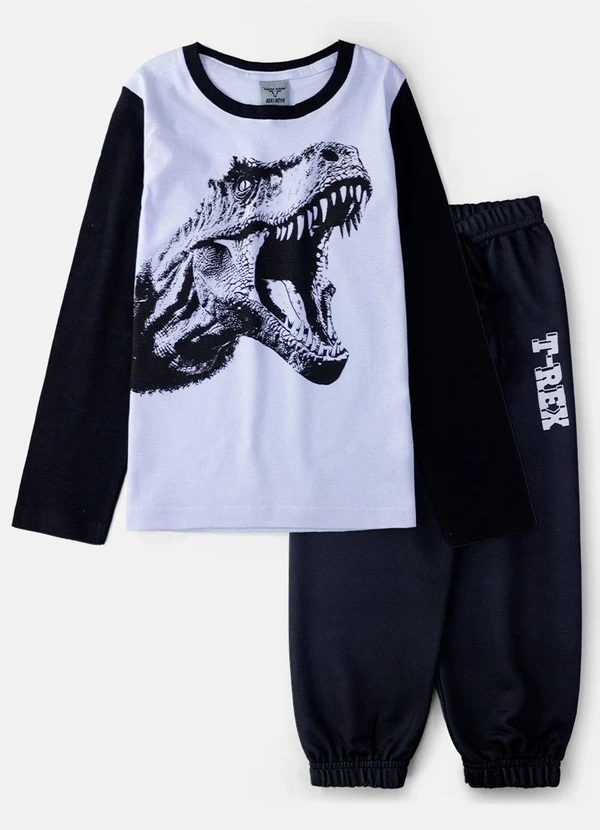 Keki Boys - Conjunto Masculino T-Rex Branco
