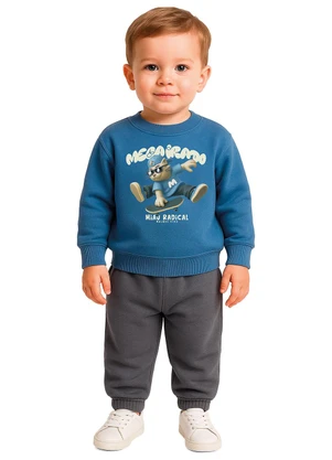 Malwee Kids - Conjunto Mega Irado em Moletom Azul - MALWEE KIDS
