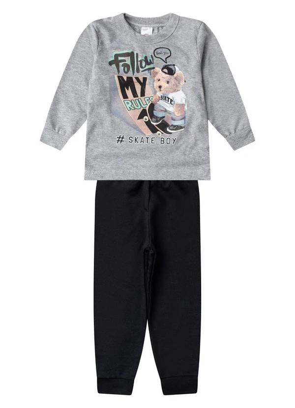 Select - Conjunto Menino Blusa Longa e Calça Cinza