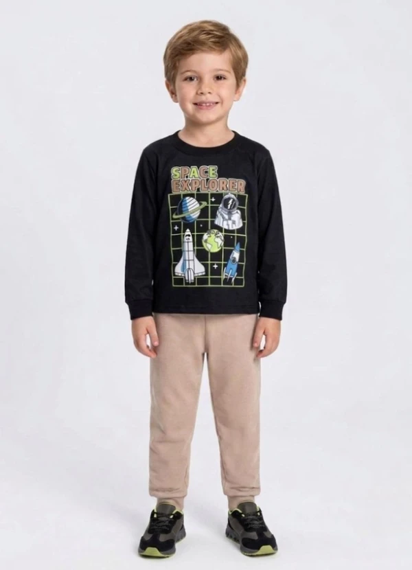Select - Conjunto Menino Blusa Longa e Calça Preto