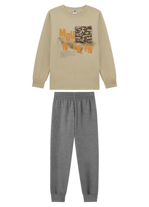 Marlan - Conjunto Menino Blusão e Calça em Moletom Bege - MARLAN