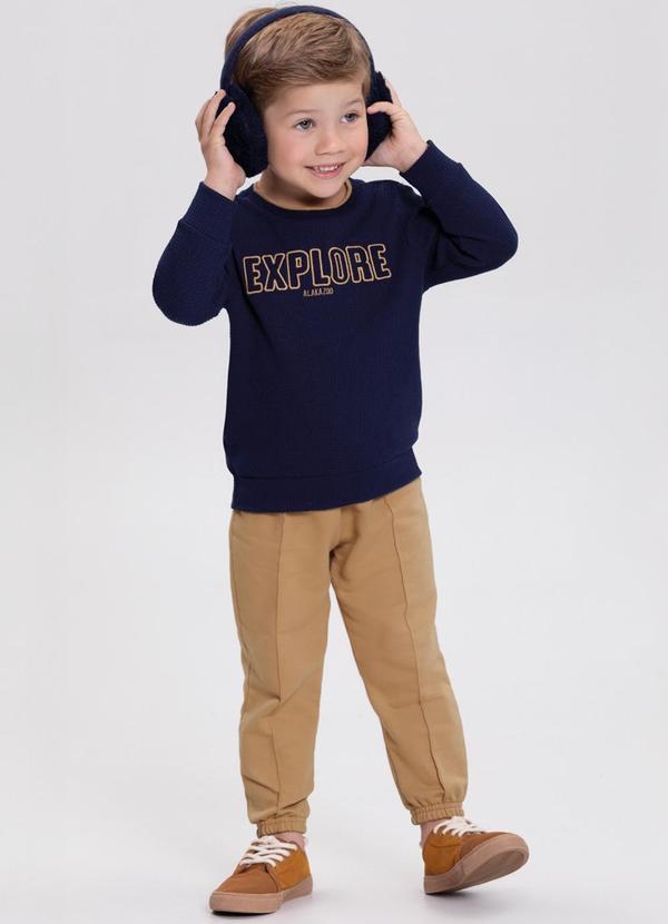 Alakazoo - Conjunto Menino com Calça e Blusão Bordado Azul