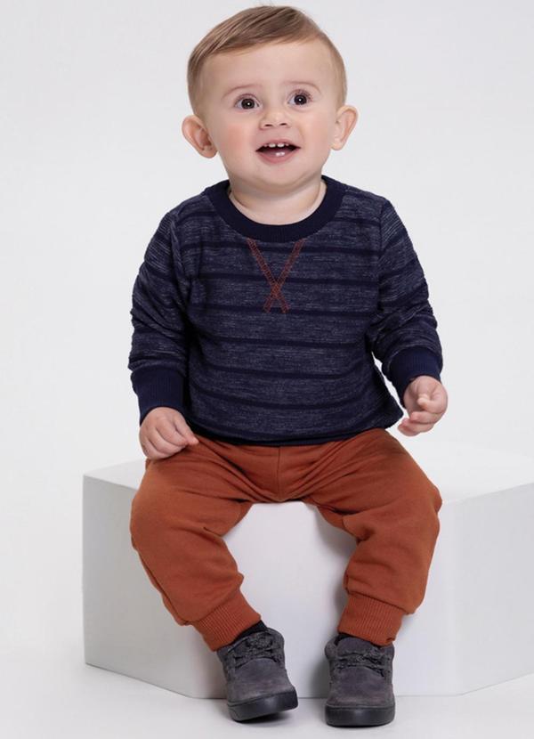 Alakazoo - Conjunto Menino com Calça e Blusão Listrado Azul