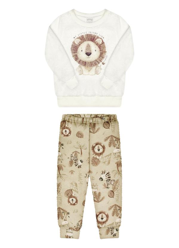 Alakazoo - Conjunto Menino Estampado em Pelo Fluffy Bege