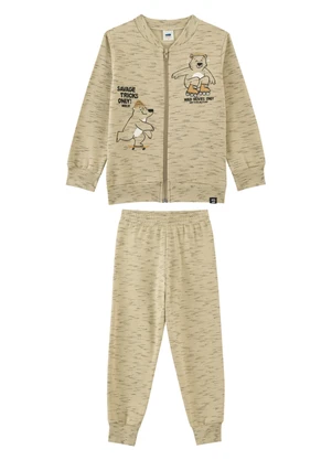 Marlan - Conjunto Menino Jaqueta e Calça em Moletom Bege - MARLAN