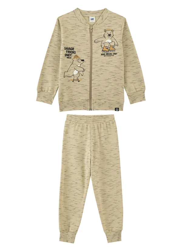 Marlan - Conjunto Menino Jaqueta e Calça em Moletom Bege