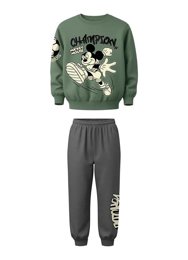Malwee Kids - Conjunto Mickey Mouse® em Moletom Verde Oliva
