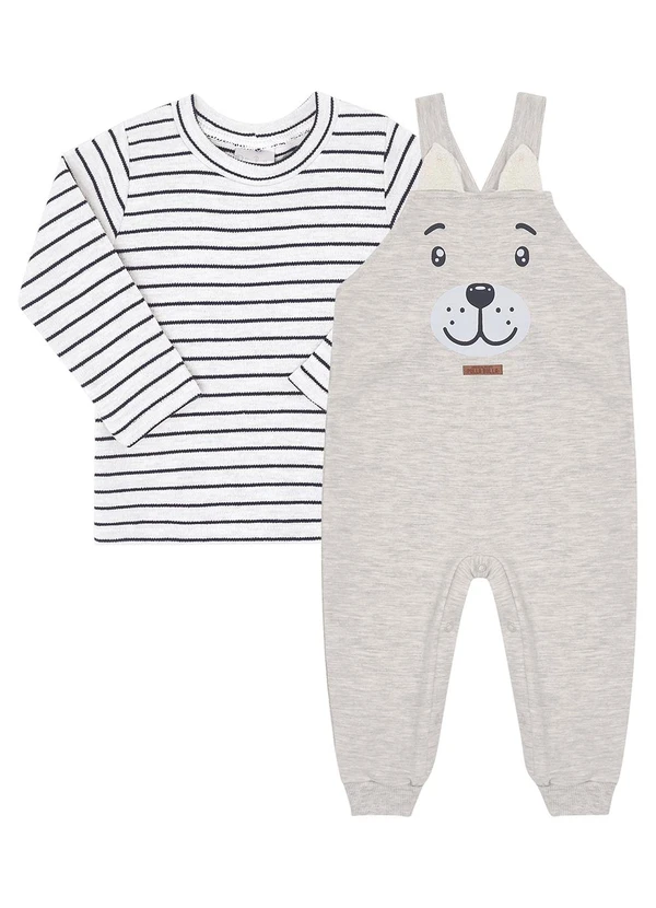 Pulla Bulla - Conjunto Moletinho e Suedine Fio Tinto Cinza
