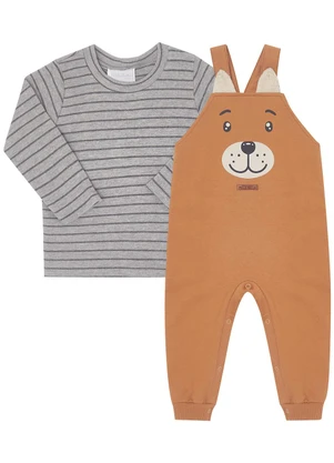 Pulla Bulla - Conjunto Moletinho e Suedine Fio Tinto Marrom - PULLA BULLA