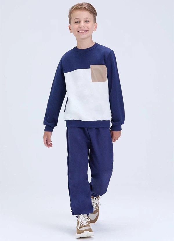 Vida Costeira - Conjunto Moletom Bicolor com Bolso Marinho 1