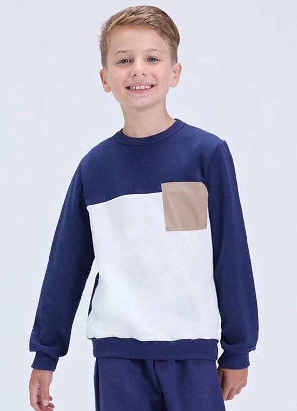 Vida Costeira - Conjunto Moletom Bicolor com Bolso Marinho 2