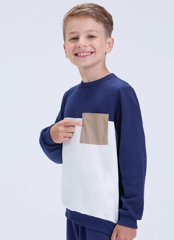 Vida Costeira - Conjunto Moletom Bicolor com Bolso Marinho 4