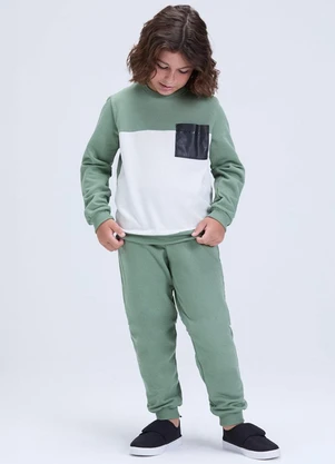 Vida Costeira - Conjunto Moletom Bicolor com Bolso Verde - VIDA COSTEIRA