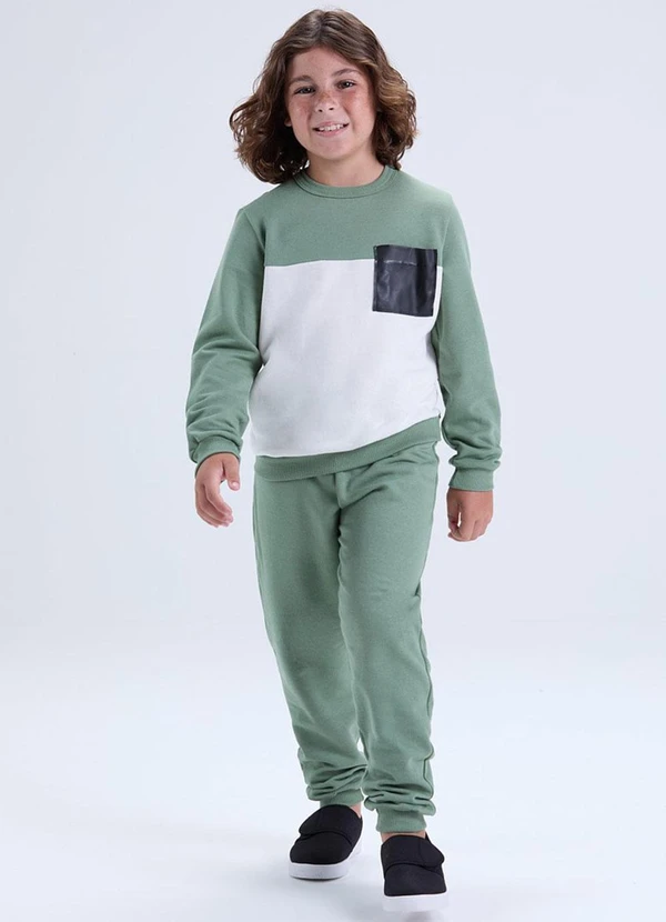 Vida Costeira - Conjunto Moletom Bicolor com Bolso Verde 2
